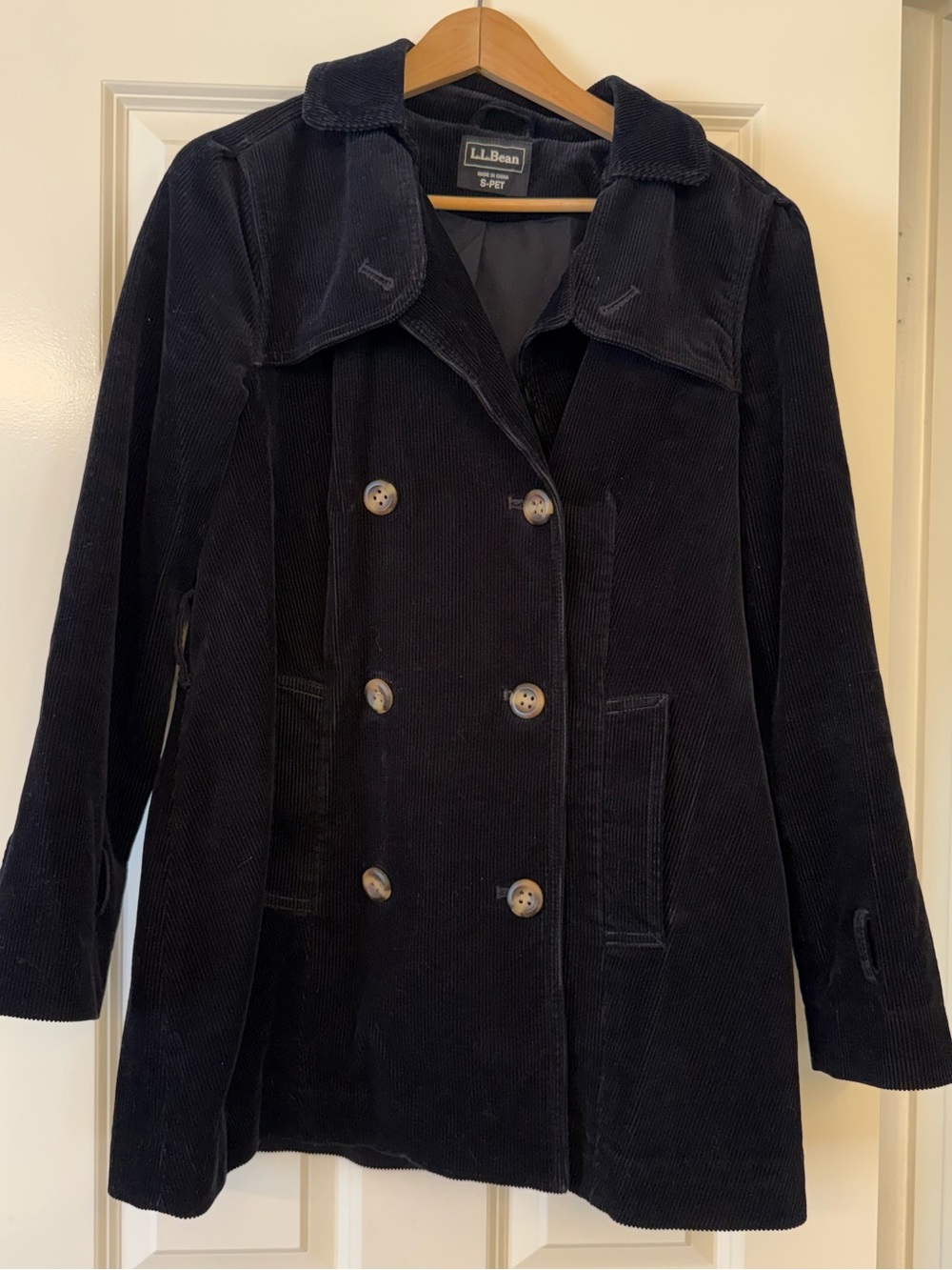 L.L.Bean Black Corduroy Double-Breasted Jacket Coat Women’s Small Petite